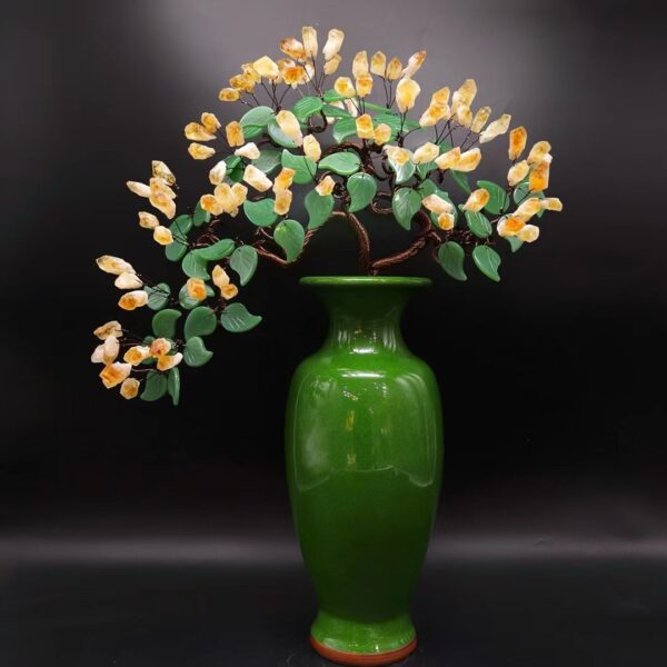【Elemony Wealth Attraction】Emerald Crystal Vase with Solar Leaves - Wealth Magnet & Energy Enhancer