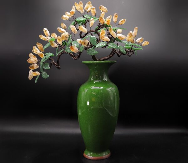 【Elemony Wealth Attraction】Emerald Crystal Vase with Solar Leaves - Wealth Magnet & Energy Enhancer - Image 2