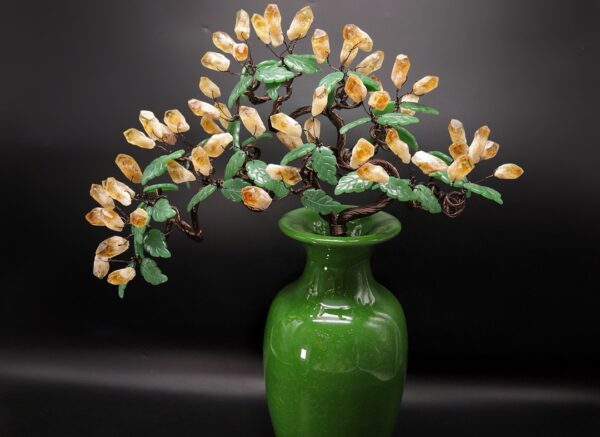 【Elemony Wealth Attraction】Emerald Crystal Vase with Solar Leaves - Wealth Magnet & Energy Enhancer - Image 3