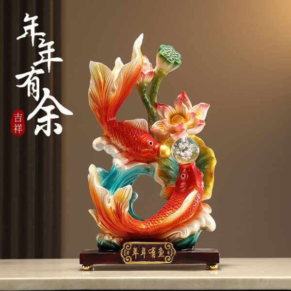 【Elemony Career Success】Double Fish & Pearl Resin Sculpture – Flowing Wealth & Harmony Decor - Image 3